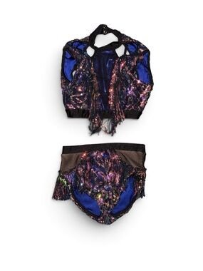 Tenth House Dancer 2 Piece Leotard Dance Costume LC Large Child Glam Fringe 2-PC